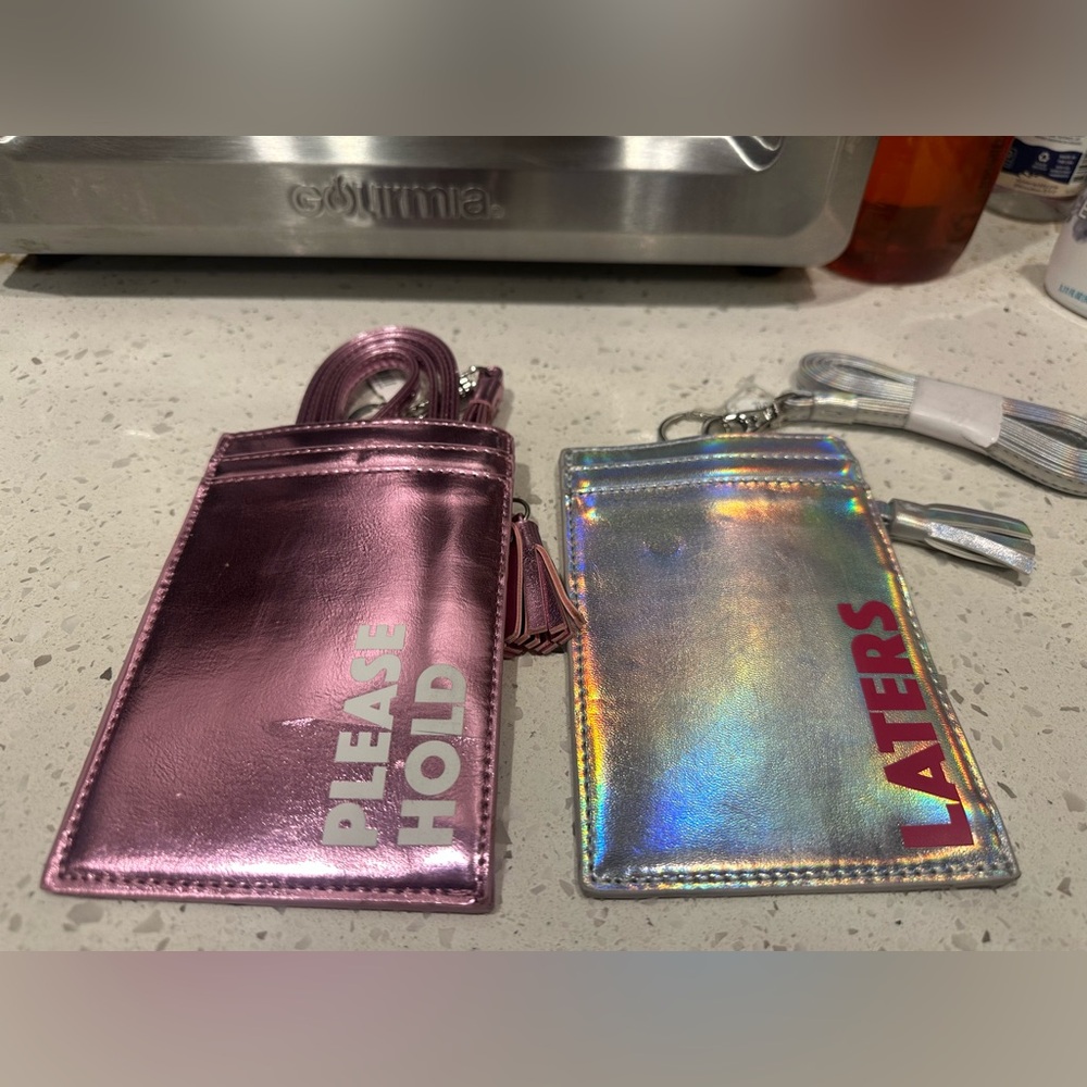 American Eagle Outfitters Pink and Silver Lanyards with Card Holders